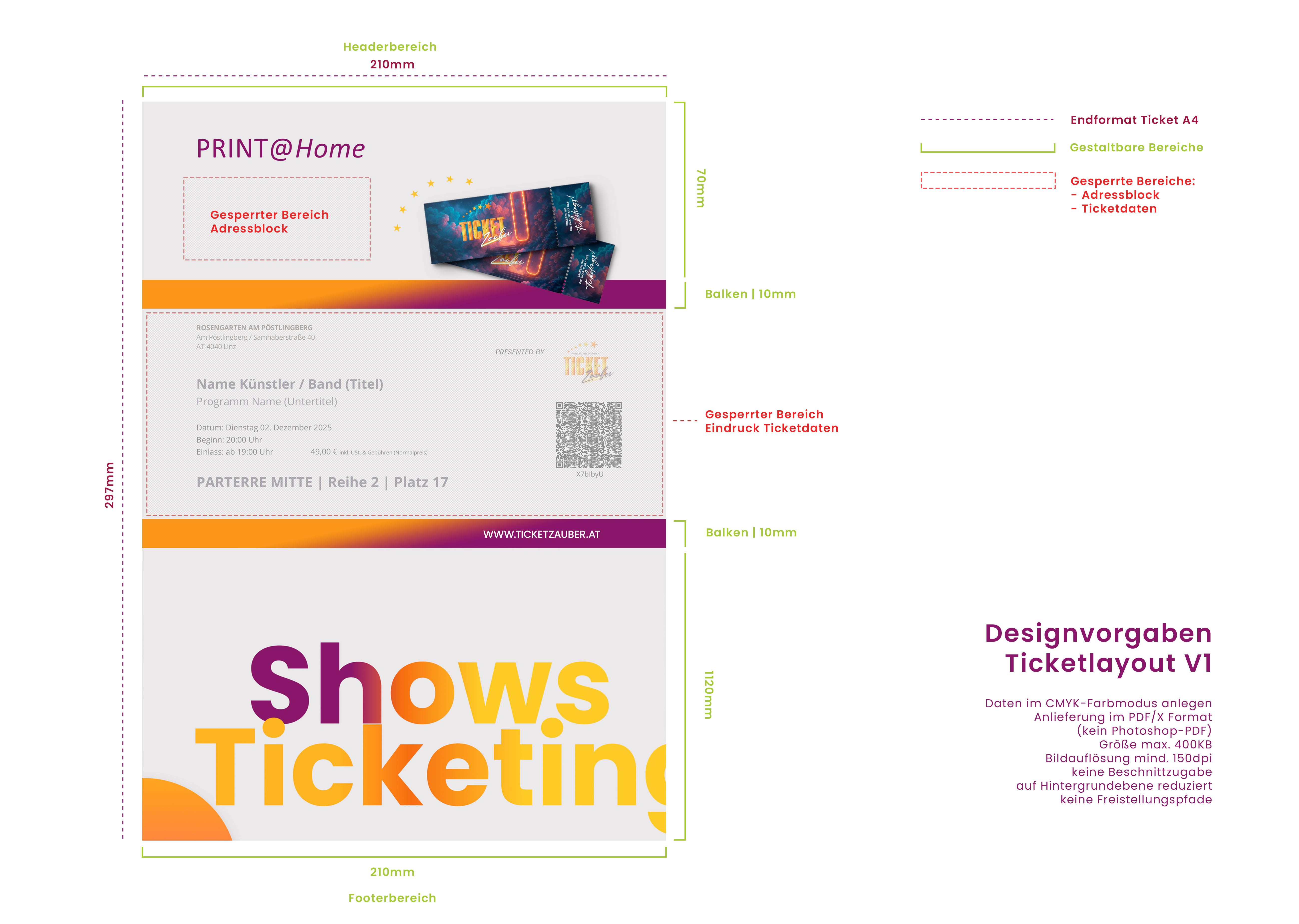 Designvorgaben für das Ticketzauber Print-at-Home-Ticketlayout